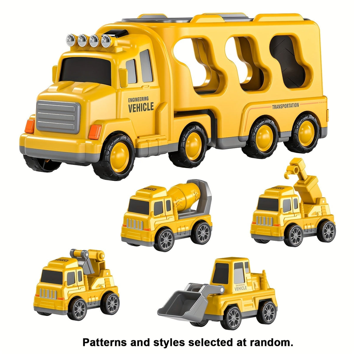 5-in-1 Engineering Vehicle Toy Set for Kids Ages 2+ - Friction-Powered Construction Trucks Including Dump Truck, Excavator & More, Durable Toddler Transport Playset, Birthday & Holiday Gift, Yellow
