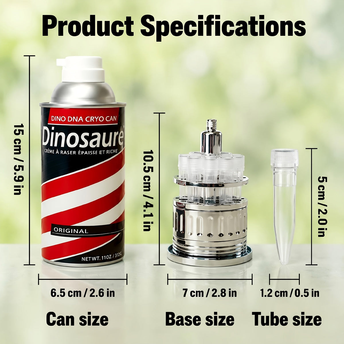 Dinosaur DNA Cryo Canister with Pop-Up Metal Rack & 10 Test Tubes - Movie Prop Collectible Display Piece for Dinosaur Fans, DIY Science Freezer Jar, Christmas Halloween Birthday Gift for Kids & Adults