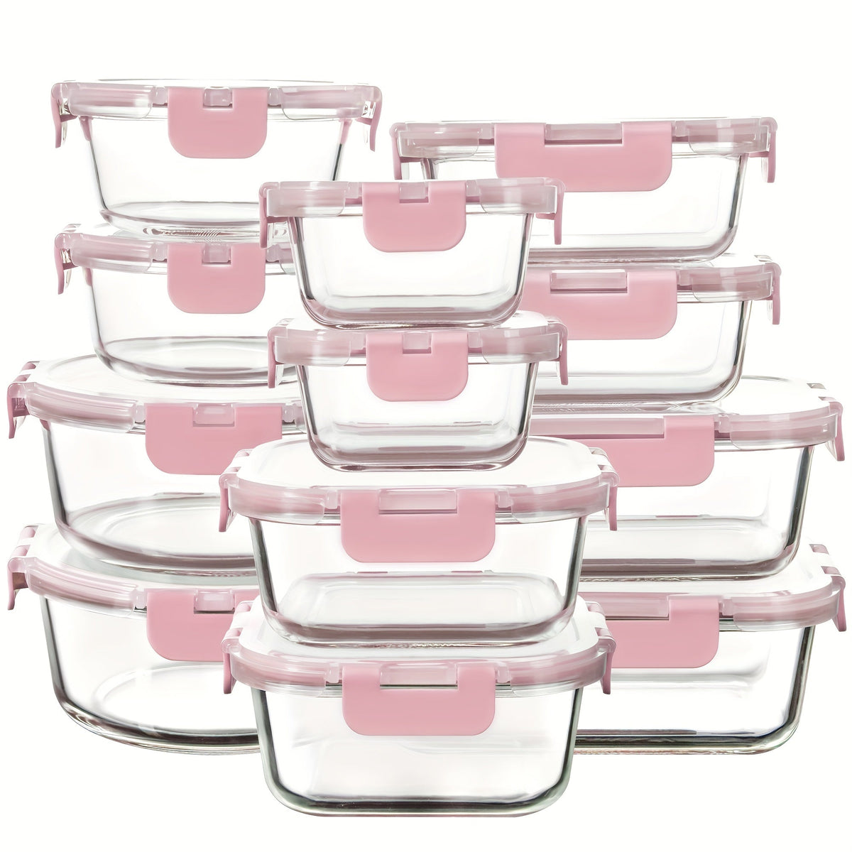 Borosilicate Glass Food Storage Containers 24-Pack (12 Bowls + 12 Airtight Lids) – Meal Prep Glass Bowls, Microwave & Dishwasher & Freezer Safe, BPA Free, Multi-Color Lids for Kitchen & Lunch
