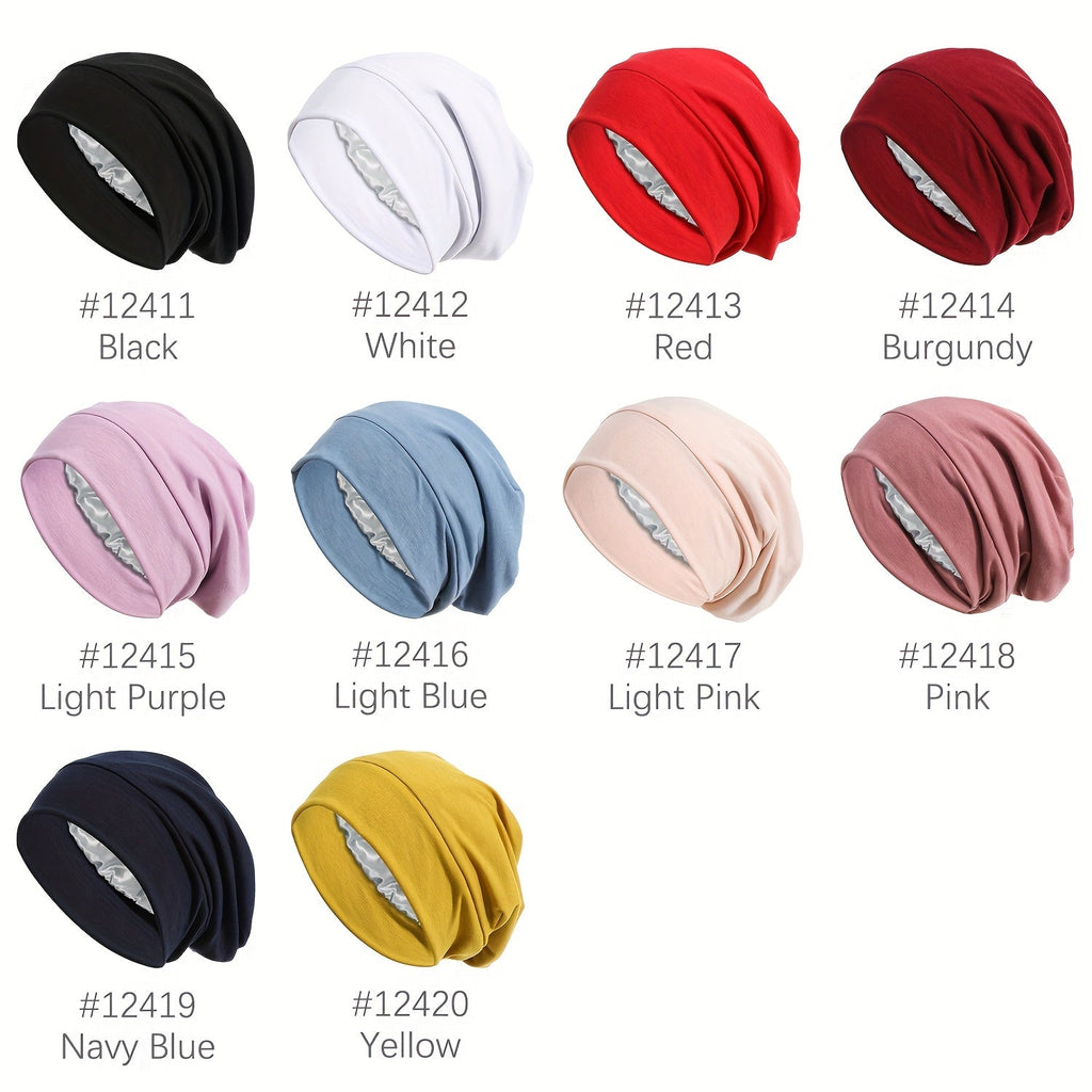 Turban Hat 4 Pack for Women - Soft Satin Lining Muslim Turban Sleep Cap, Chemo Hat Beanie Headwrap for Cancer Hair Loss, Comfortable Breathable Bonnet for Daily Wear & Night Sleep
