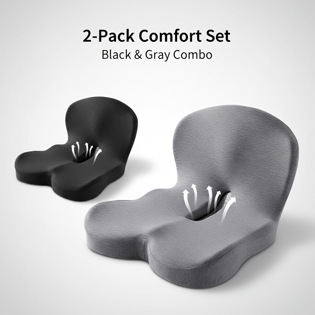 Ergonomic Memory Foam Seat Cushion with Back Support – Non-Slip Office Chair Gaming Chair Car Seat Pad for Hip & Tailbone Pain Relief, Long Sitting Comfort