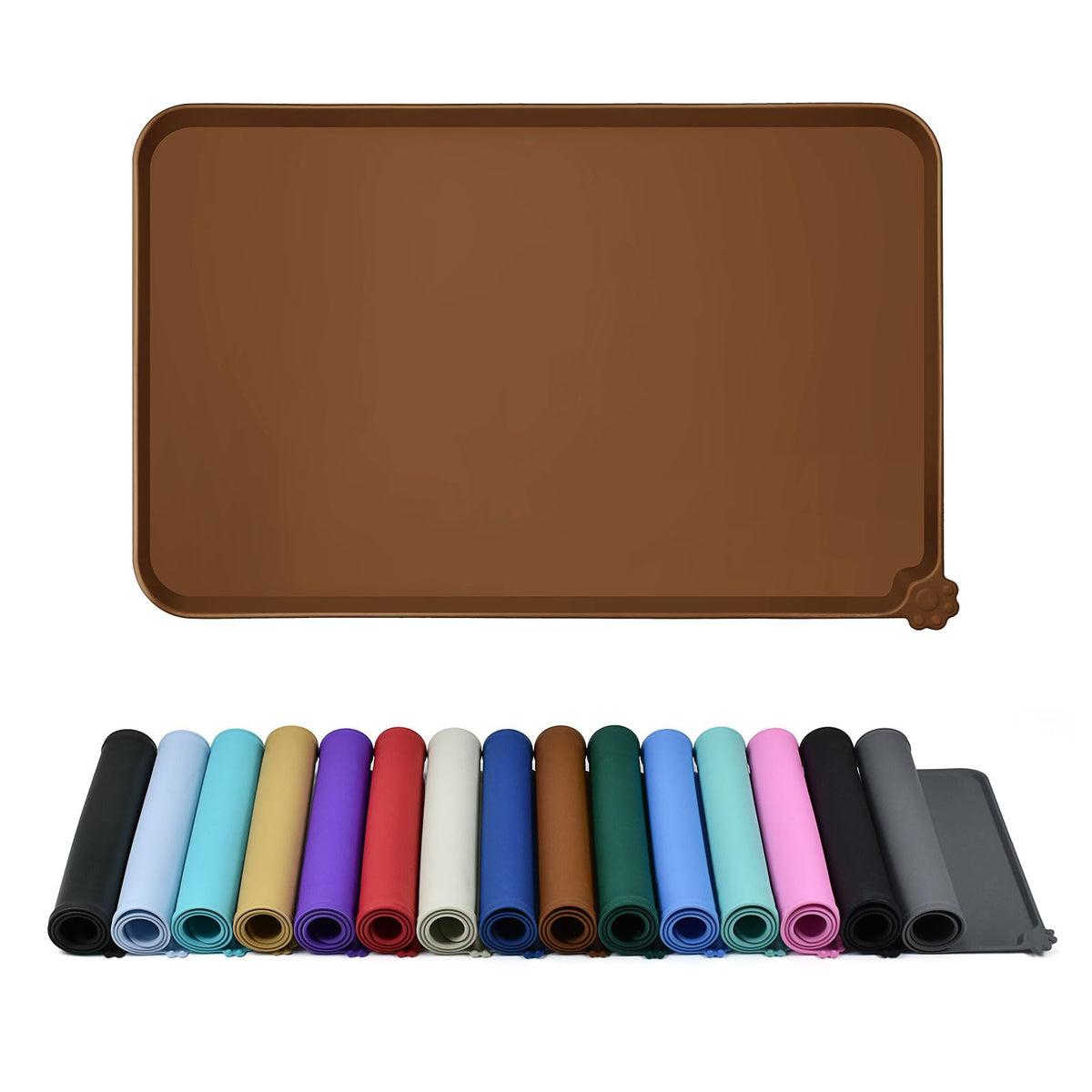 Silicone Pet Feeding Mat Waterproof Non-Slip 18.5x11.5 Inch for Dogs Cats - Dishwasher Safe Dog Bowl Mat Placemat for Food and Water Bowls - Brown Pet Mat Floor Protector