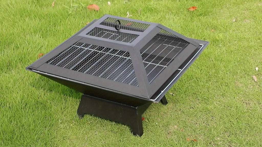 Outdoor Fire Pit 18.5 Inch Heavy-Duty Wood Burning Bowl with BBQ Grill Grate, Ash Collector, Fireproof Cover & Charcoal Hook – Backyard Patio Heater for Camping, Picnics & Gatherings
