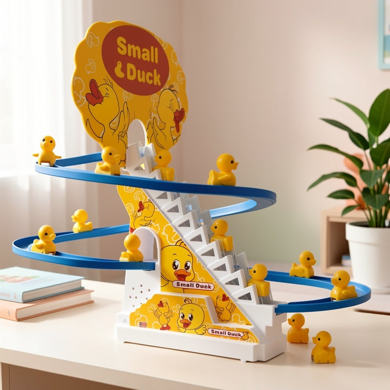 Electric Stair Climbing Ducklings Toy Set of 6, Yellow Duck Slide Toy with Lights & Music for Toddlers Boys Girls, Interactive Baby Animal Toy, Best Easter Halloween Christmas Birthday Gift