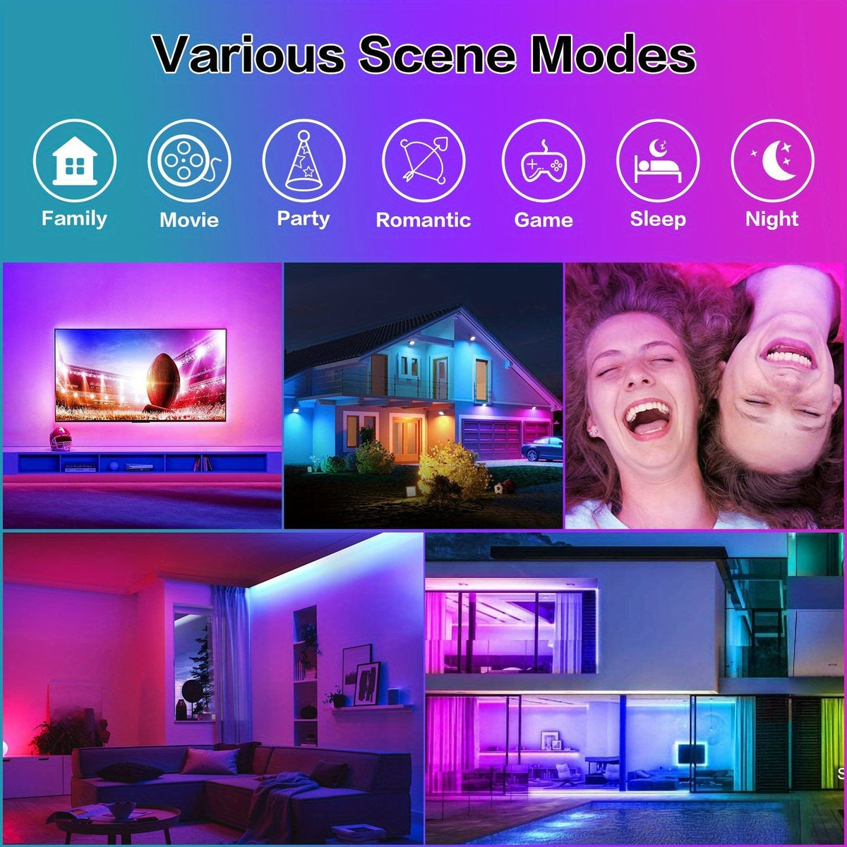 RGB LED Strip Lights Music Sync, 25FT 50FT 60FT 65FT 100FT Color Changing LED Lights with Remote & Smart APP Control, USB Powered, Bedroom Gaming Room Party Halloween Christmas Home Decoration