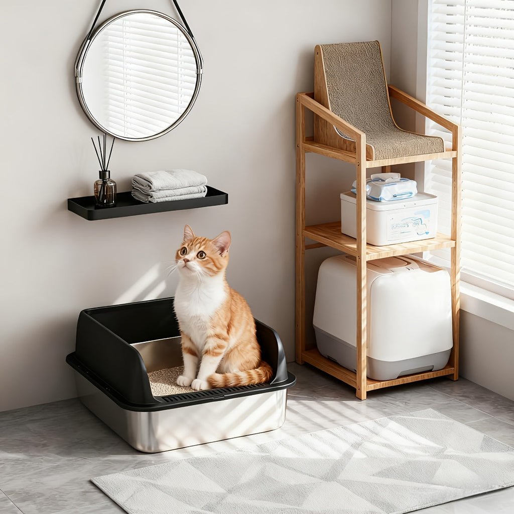 Stainless Steel Cat Litter Box – Odor-Proof High-Sided Metal Litter Tray, Non-Stick Anti-Scratch Leak-Proof Design, Easy to Clean Indoor Cat Toilet for Large, Medium & Small Cats, Multiple Sizes & Colors