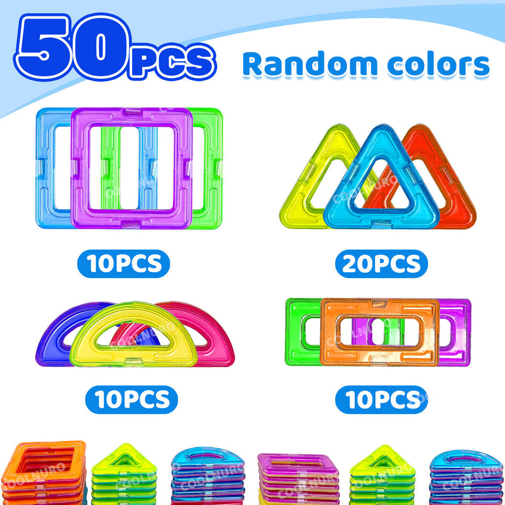 Magnetic Building Blocks Set for Kids 50 65 140 Pieces STEM Sensory Educational Tiles Toys Develop Creativity Hands-On Skills for Toddlers Boys Girls Birthday Halloween Christmas Gift Random Colors