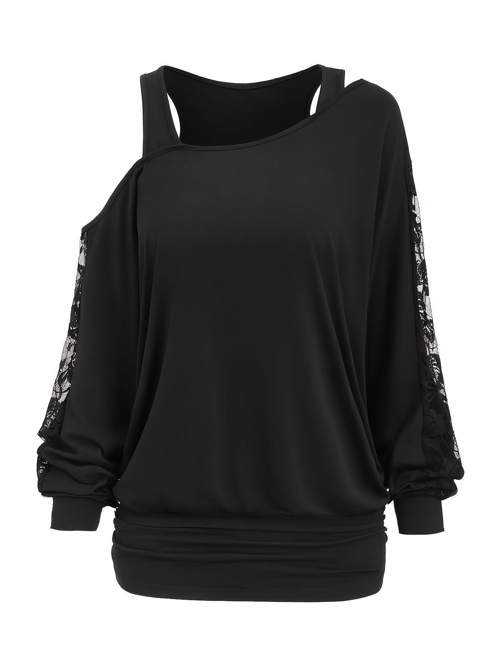 Lace Splicing Long Sleeve Top Women Casual Loose Knit Shirt Fall Winter Contrast Lace Panel Blouse Black Deep Red Olive Green Dark Gray S M L XL XXL
