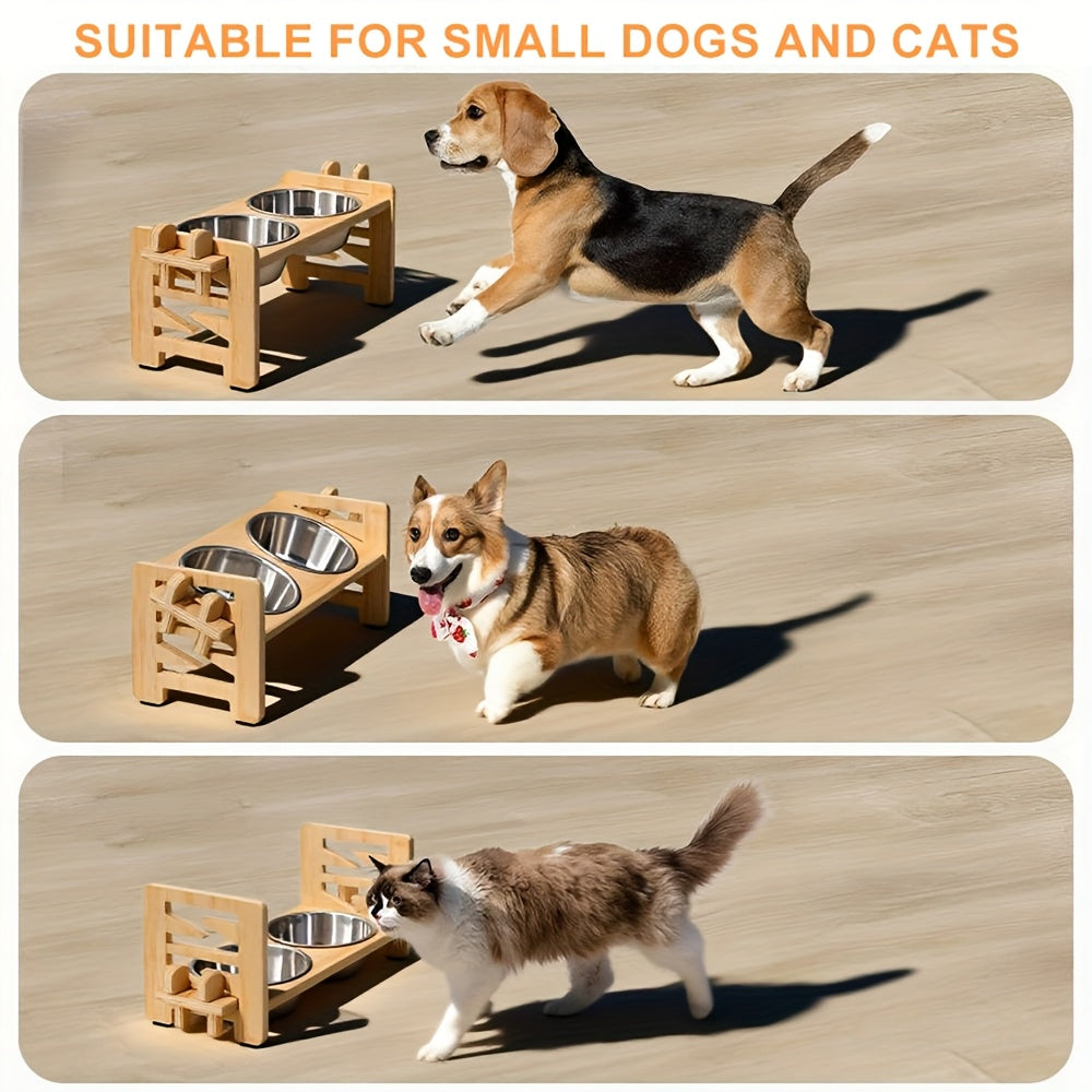 Elevated Dog Bowls Adjustable Raised Stand - Sturdy Pet Feeder with 2 Stainless Steel Dishes for Small Dogs, Puppies & Cats, Modern Height-Adjustable Dog Bowl Stand Promotes Healthy Posture & Digestion