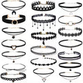 20pcs Velvet Gothic Choker Necklace Set for Women – Y2K Black Lace Tattoo Style with Heart, Moon, Cross & Pendant Designs, Trendy Collar Clavicle Chain Jewelry Gift for Party, Festival & Daily Wear
