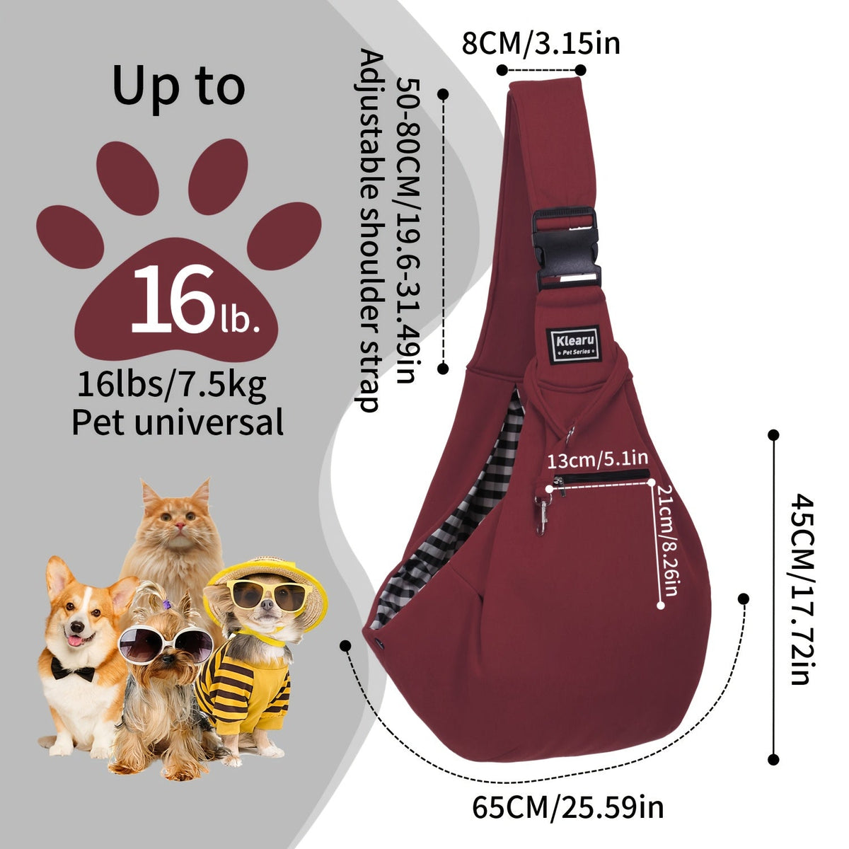 Pet Crossbody Shoulder Bag & Backpack for Small to Medium Dogs & Cats - Foldable Outdoor Travel Pet Carrier, Breathable Adjustable Strap, Up to 16lb/7.5kg, 12 Colors, Bonus Sticker Set Options