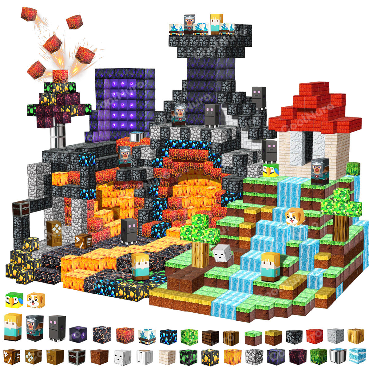 Magnetic Building Blocks Lava Adventure Set 200-300 Pieces, STEM Educational Construction Toy for Teens Kids & Family, Indoor Outdoor Game, Halloween Birthday Gift Random Color