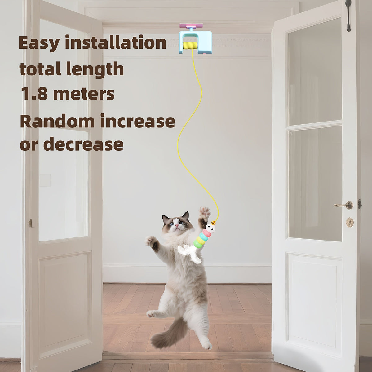 Automatic Swing Door Cat Toy USB Rechargeable - Interactive Hanging Feather Ball for Door & Window, Self-Play Entertainment Toy for Indoor Cats All Breeds, Busy Pet Owner Hands-Free Cat Teaser