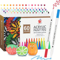 60 Color Acrylic Paint Brush Pens – Waterproof Non-Toxic Soft Tip Paint Markers for Rock Painting, Glass, Wood, Fabric, Pottery & DIY Crafts, Perfect Gift for Artists & Kids