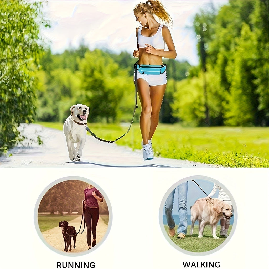 Hands-Free Dog Leash with Zipper Pouch & Dual Padded Handles – Shock-Absorbing Bungee Traction Rope for Walking, Jogging & Running Training, Waist Dog Lead for Active Pet Owners