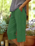 Women's Capri Pants Side Lace Elastic Waist Diagonal Pockets Casual Three Quarter Length Pants Green Black White Grey Sky Blue Khaki S-XXL