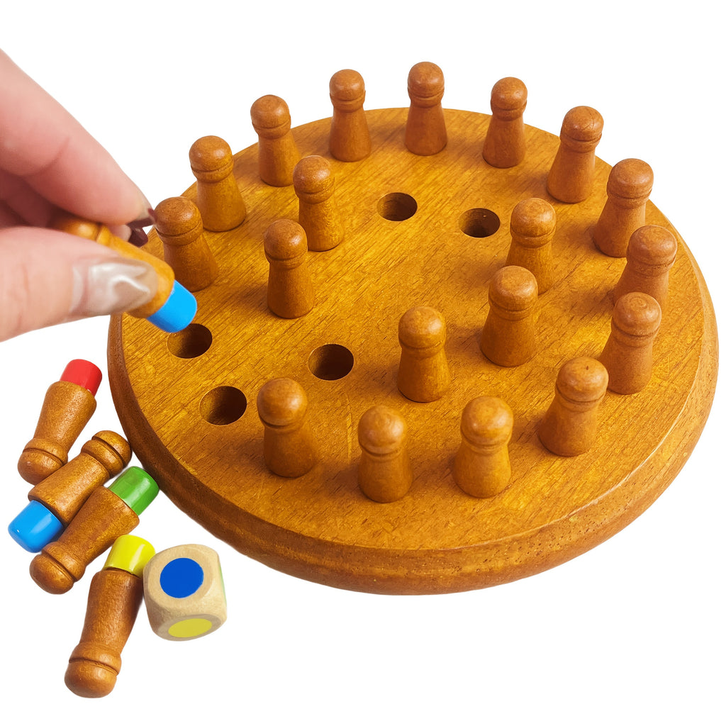 Wooden Color Memory Matching Game for Kids & Family - Upgraded Solid Wood Travel Board Game, Brain Training Strategy Puzzle, Memory Chess for Boys & Girls, Birthday Holiday Gift Ages 3+