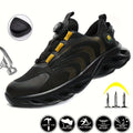 Men's Steel Toe Safety Shoes Wide Width Puncture-Proof with Rotating Buckle – Non-Slip Cushioned Work Boots for Construction, Industrial & Warehouse, Sizes US 6.5–13.5