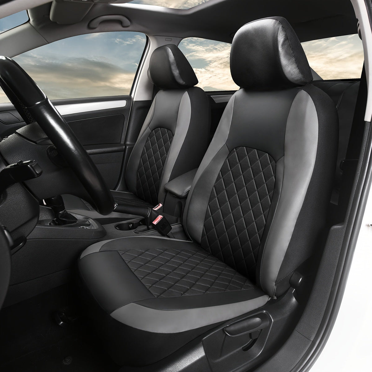 Universal Car Seat Covers Full Set Faux Leather – 5-Seat Front & Rear Bench for SUV, Truck, Jeep & BMW, Fits 40/60 & 50/50 Split, Headrest & Seatbelt Compatible, Scratch-Proof