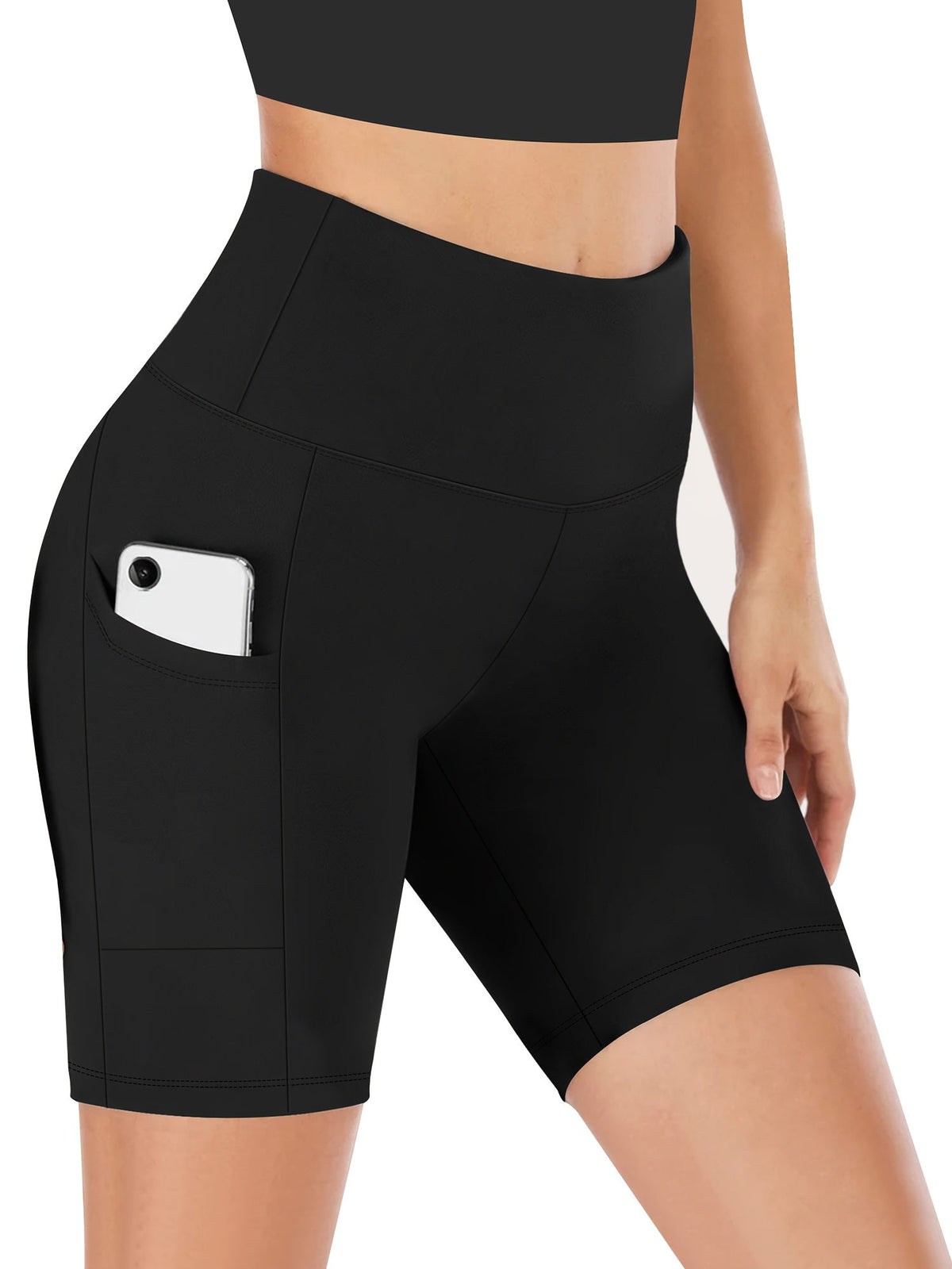 Women's High Waist Yoga Shorts – 4-Way Stretch Sweat-Wicking Athletic Shorts with Elastic Waistband & Side Pockets for Running, Cycling & Training – Black, Dark Gray & Navy, Sizes S-XXL