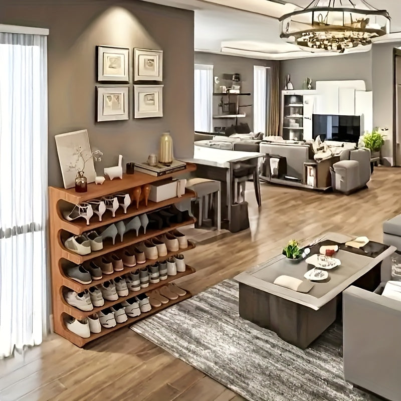 Shoe Rack 3/5/6-Tier Wood Grain Cube Organizer | Space-Saving Multi-Layer Shoe Storage Shelf | Easy Assembly Self-Standing Shoe Tower for Entryway Dorm Closet Bedroom | Brown