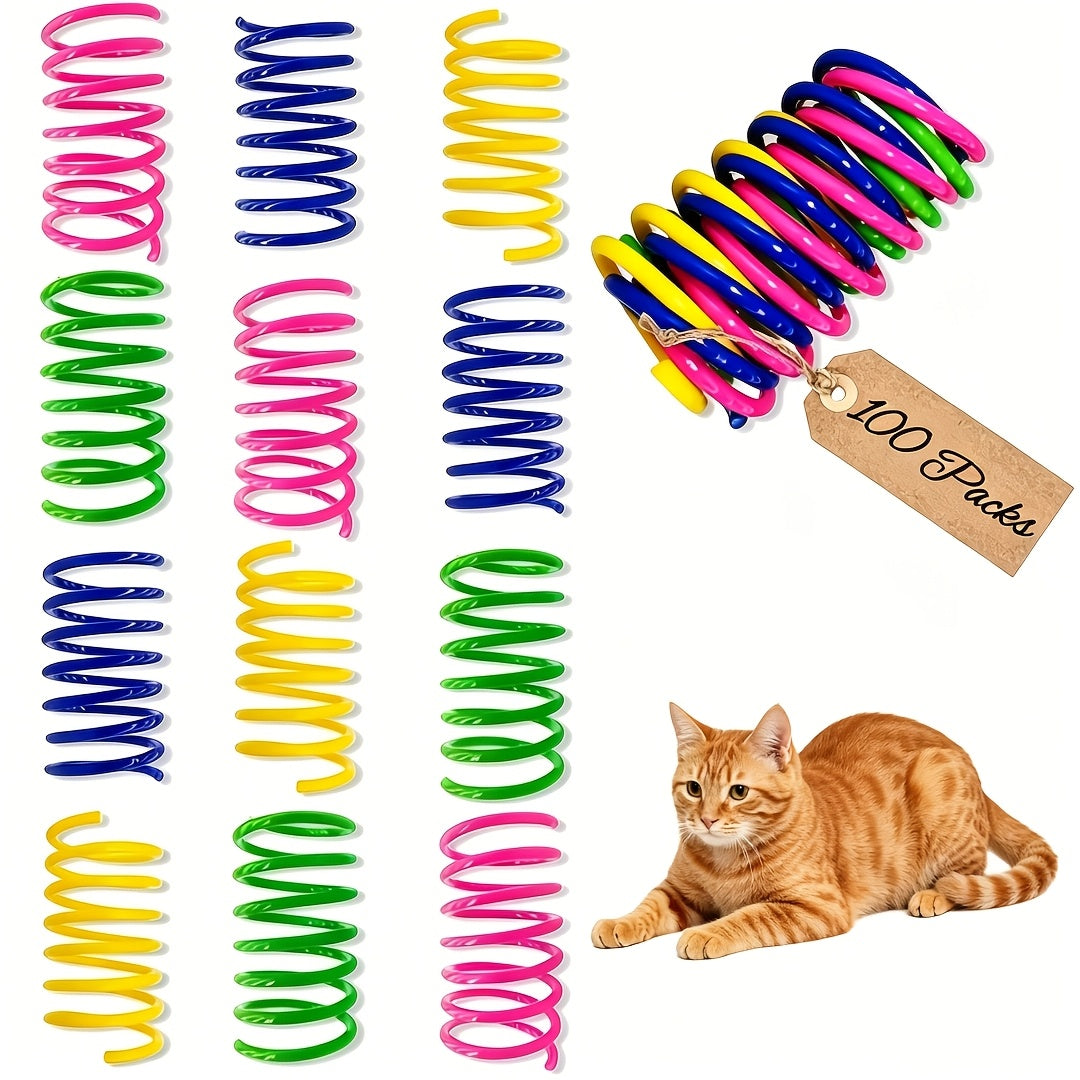 Cat Spring Toys 100 Pack - Colorful Plastic Spiral Springs for Indoor Cats & Kittens, Interactive Hunt Swat & Bite Toy, Durable No-Battery Bulk Cat Toys, Great Value Multi-Cat Household Set