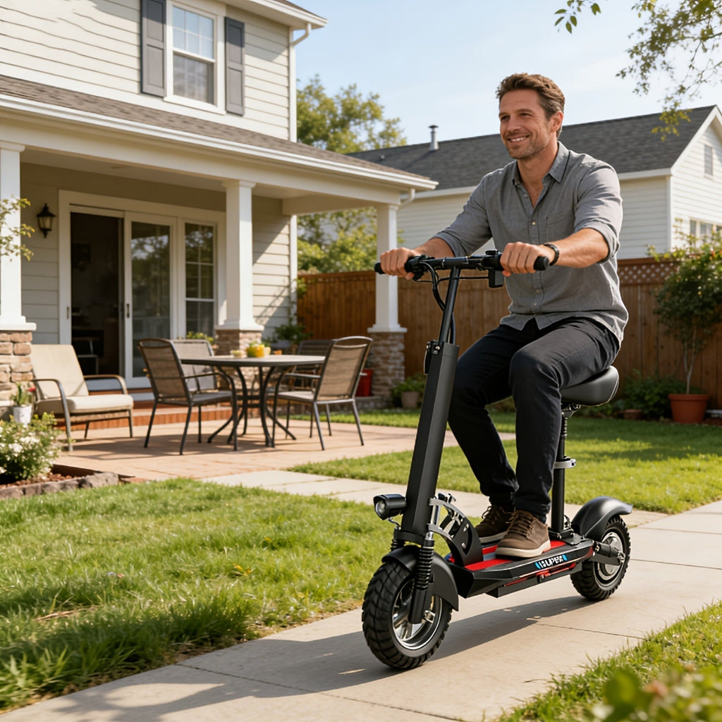 Electric Scooter with Seat for Adults 749W Off-Road 35 Miles – 48V 16.5Ah Battery, Removable Seat, 3-Speed Modes, Dual Disc Brakes, Multiple Shock Absorbers, Wide Deck Commuter E-Scooter Q5