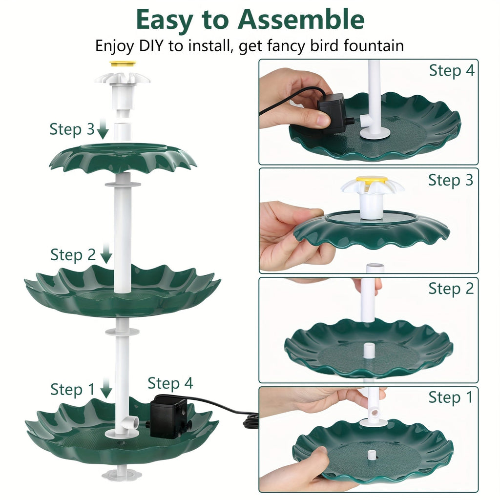 3-Layer Solar Bird Bath Fountain 3.5W – Outdoor Garden Courtyard Decor Solar Powered Fountain Pump, No Wiring Needed, Dark Green Light Blue or Fountain-Only, Single & Three Tier Options