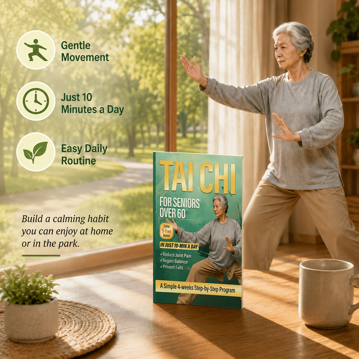 Tai Chi for Seniors Over 60 – Beginner-Friendly Exercise Program for Balance Training, Fall Prevention, Joint Pain Relief, Mobility & Flexibility | Healthy Aging Home Workout Guide for Men & Women