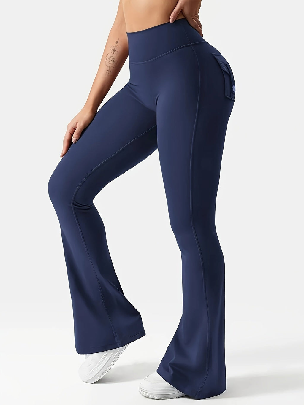 Women's 3-Piece High Waist Flare Yoga Pants Set with Belt and Pockets, Scrunch Butt Lifting Squat Proof 90% Polyester Stretchy Flared Leggings for Workout Gym Running Casual Wear