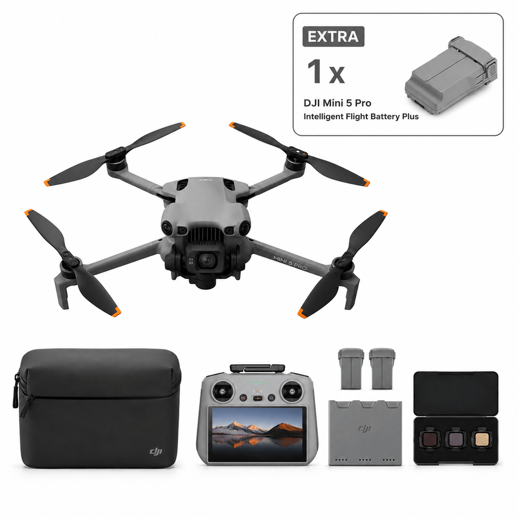 DJI Mini 5 Pro Fly More Combo Plus with DJI RC 2 - 1-Inch CMOS 4K/60fps Camera Drone, ActiveTrack 360°, 3-Way Obstacle Sensing, 47-Min Flight Time, 12km Transmission, Under 249g, Extra Battery Included