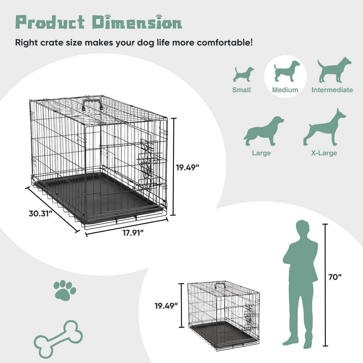 Folding Wire Dog Crate with Divider & Leak-Proof Tray – Double Door Collapsible Metal Kennel for Small, Medium & Large Dogs, Indoor, Outdoor & Travel Use