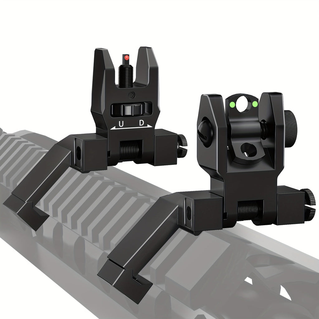 45 Degree Offset Flip Up Iron Sights for AR15 – Fiber Optic Red Green Dots, Tool-Free Adjustable, 20mm Rail Mount, Rapid Transition Backup Canted Sights for Rifle Shooting Outdoors