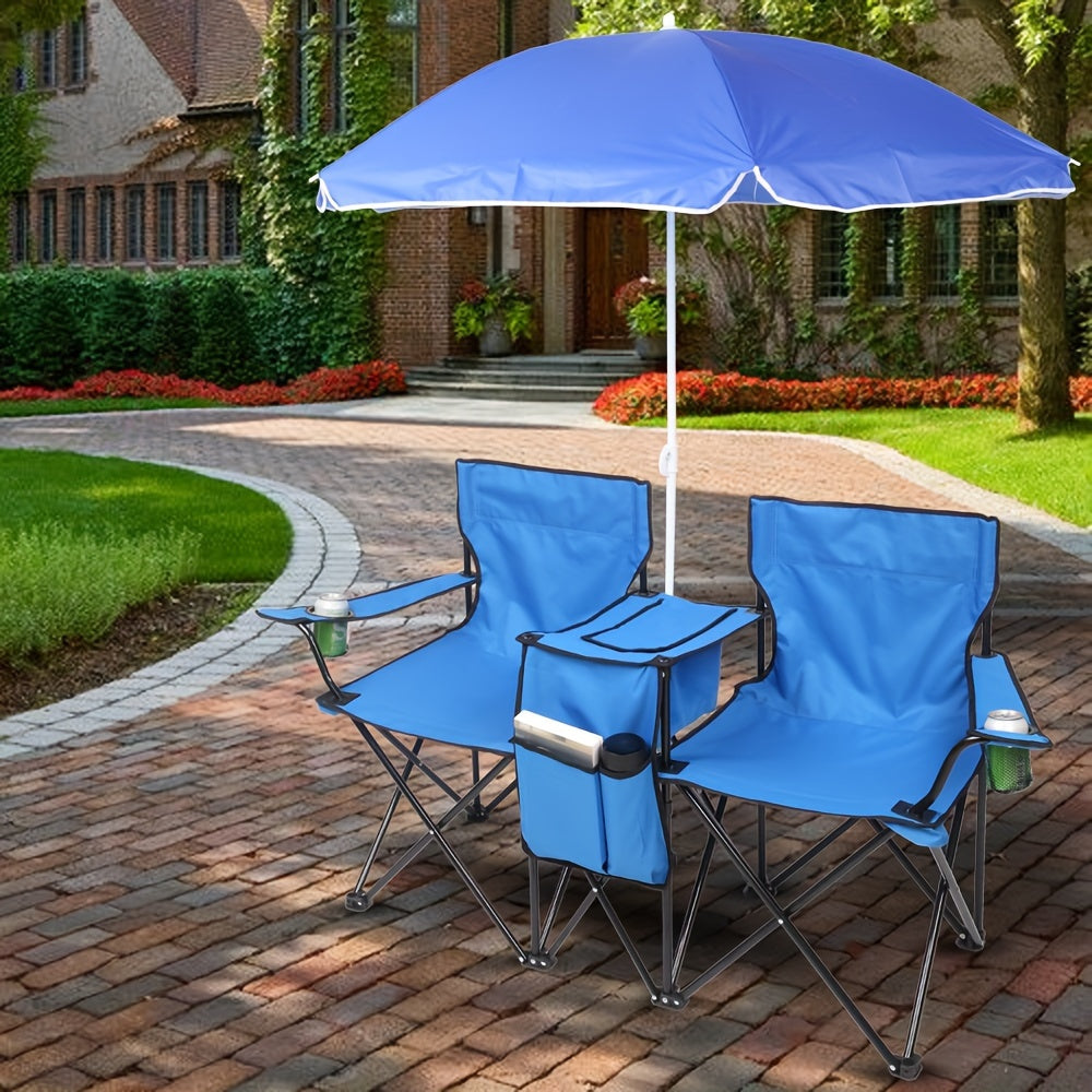 Folding Outdoor Fishing Chair with Sun Umbrella Iron Alloy Frame Oxford Fabric 187 Lb Capacity Portable Beach Patio Camping Chair with Storage Bag Red Black Grey Blue Coconut Pineapple Pattern