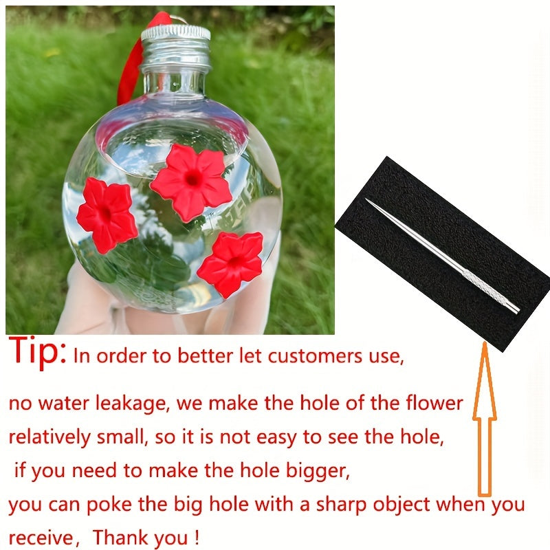 Large Hummingbird Feeder Outdoor 3-Hole & 4-Hole Flower Design Glass Nectar Feeder for Backyard Patio Garden Yard Decor – No Battery Required, Bird Watching Wildlife Gift