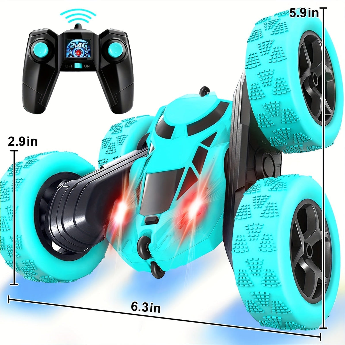 Double-Sided RC Stunt Car for Kids Ages 6+ – 2.4GHz 4WD 360° Flip Remote Control Car with LED Headlights, 1400mAh Rechargeable Battery, All-Terrain Stunt Vehicle, Birthday Christmas Gift