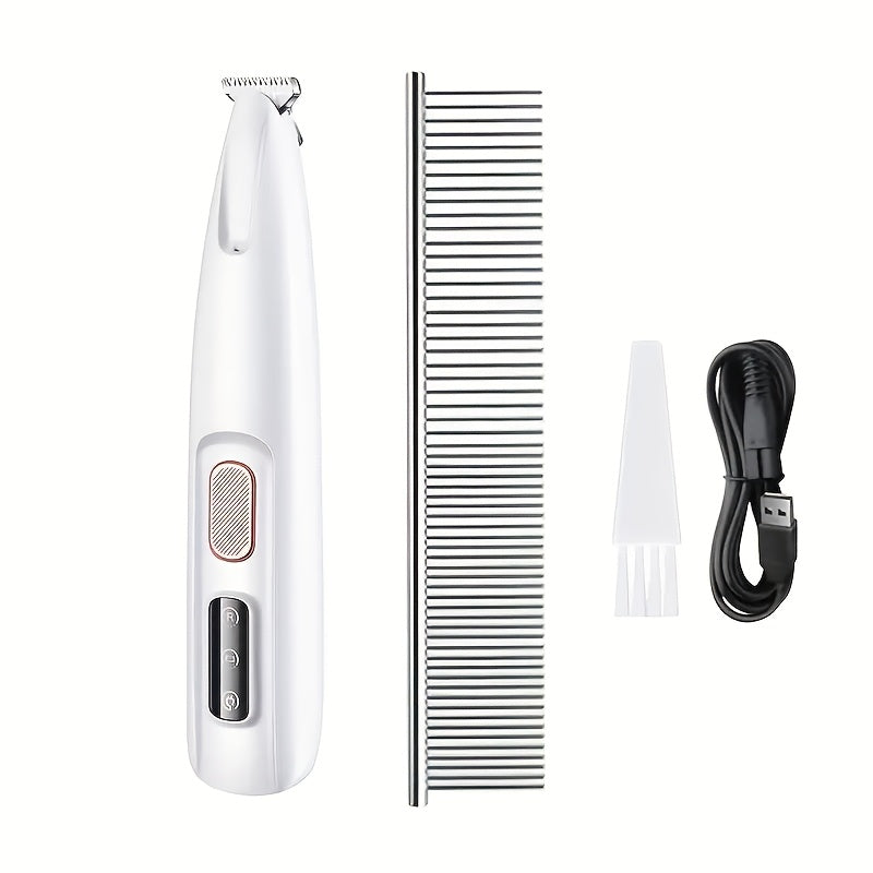 Electric Pet Paw Trimmer with LED Light - USB Rechargeable Cordless Dog & Cat Grooming Clipper for Paw Hair, Whiskers, Foot Hair & Eye Hair, Safe Low Voltage ≤36V, with Optional Comb Accessory