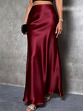 Women's Satin Texture Maxi Skirt Elegant High Slit Long Skirt Holiday Party Christmas Valentine's Day Date Night Office Luxury Design Red Black White Pink Brown XS S M L XL XXL