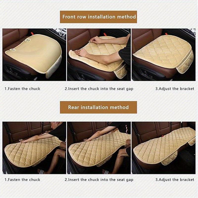 Plush Plaid Car Seat Cushion Protector 3-Piece Set – Thick Warm Memory Foam Pad, Non-Slip Breathable Universal Fit, Hand Washable Lightweight Car Seat Cover for 2 Front + 1 Back Seat, All Seasons