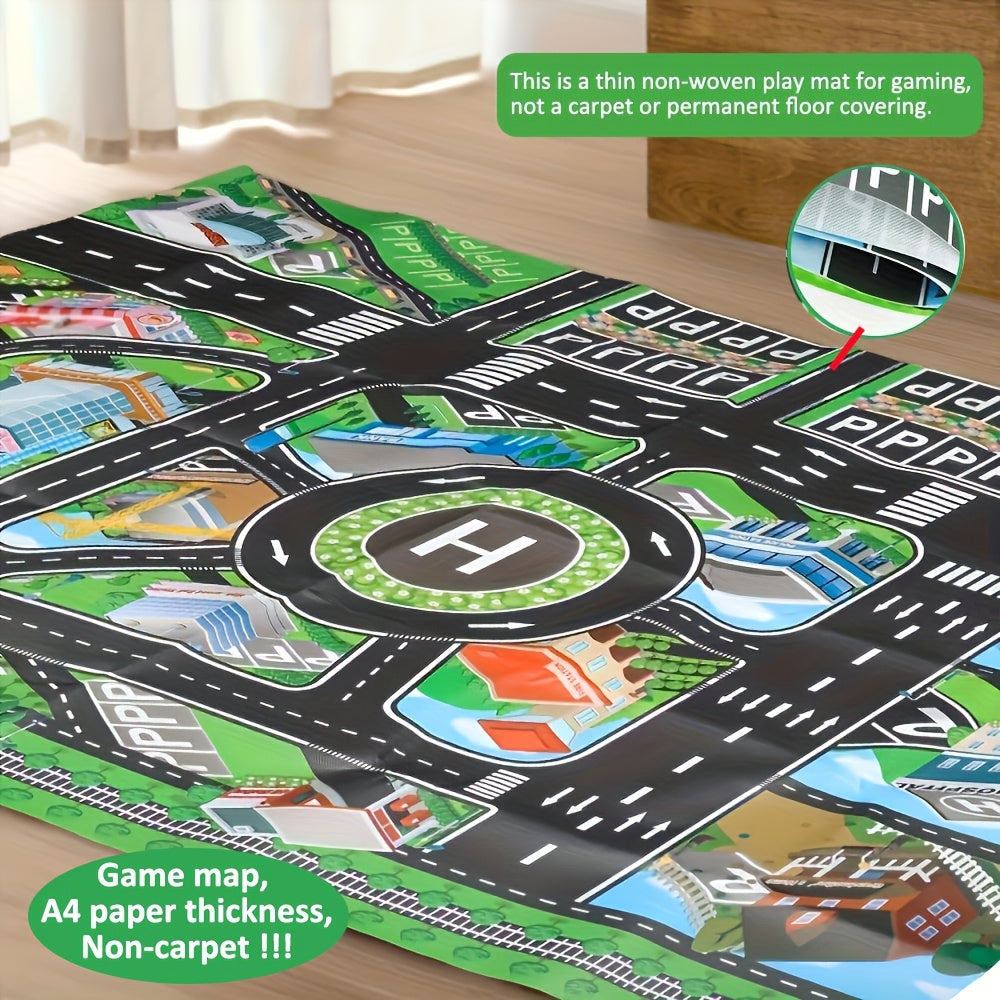 City Traffic Play Mat for Kids Ages 3+ - Large Interactive Road Map with Garage & City Scene, Educational Floor Mat for Toy Cars, Room Decor, Birthday Christmas Halloween Gift (Map Only)