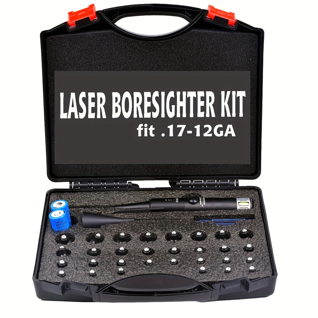 Laser Bore Sight Kit with 32 Adapters – Red & Green Laser Boresighter for 0.17 to 12GA, High Precision Rifle Zeroing Tool with 8-Hour Battery Life, Button ON/OFF for Hunting Shooting