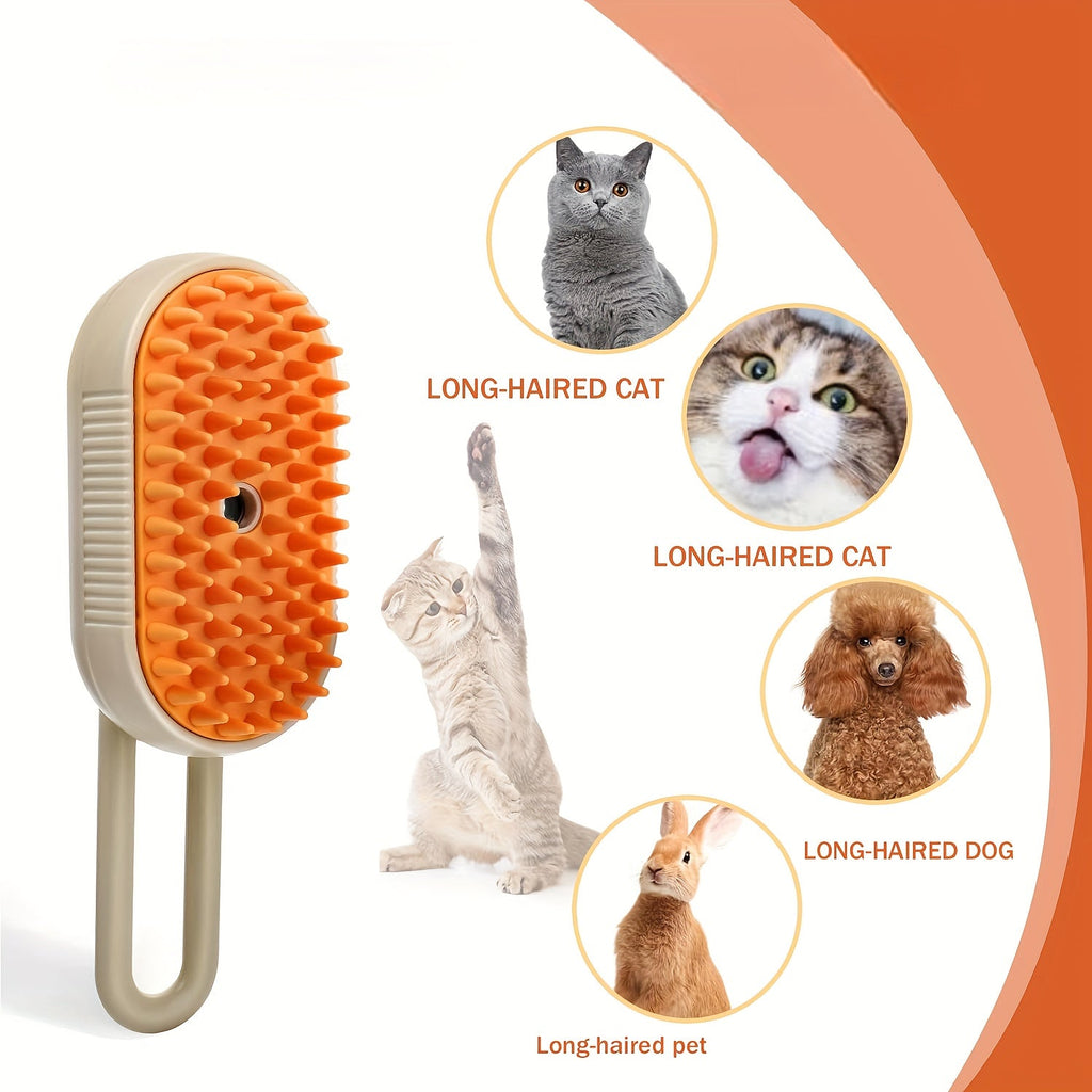 3-in-1 Rechargeable Cat Steam Brush Self-Cleaning Grooming Comb with Steaming Technology for Cats Detangle Shedding Removal Spray System USB Rechargeable Pet Grooming Tool