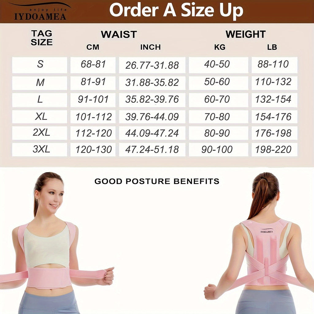 Posture Corrector Back Brace for Women & Men – Adjustable Breathable Shoulder Lumbar Support Straightener Belt for Upper & Lower Back Pain Relief, Waist 25–29 Inch