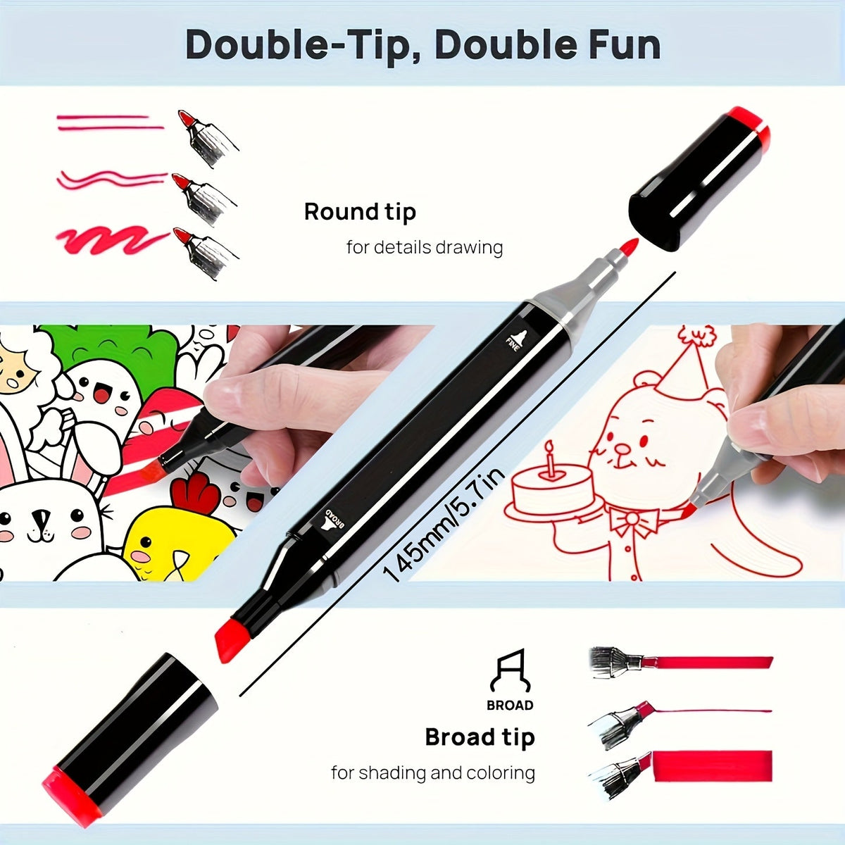 172pcs Artist Markers Pens Set Dual Tips Chisel & Fine Sketch Art Markers for Adult Drawing Coloring Painting Blending Sketching Greeting Cards Art Supplies Kit Gift for Artists