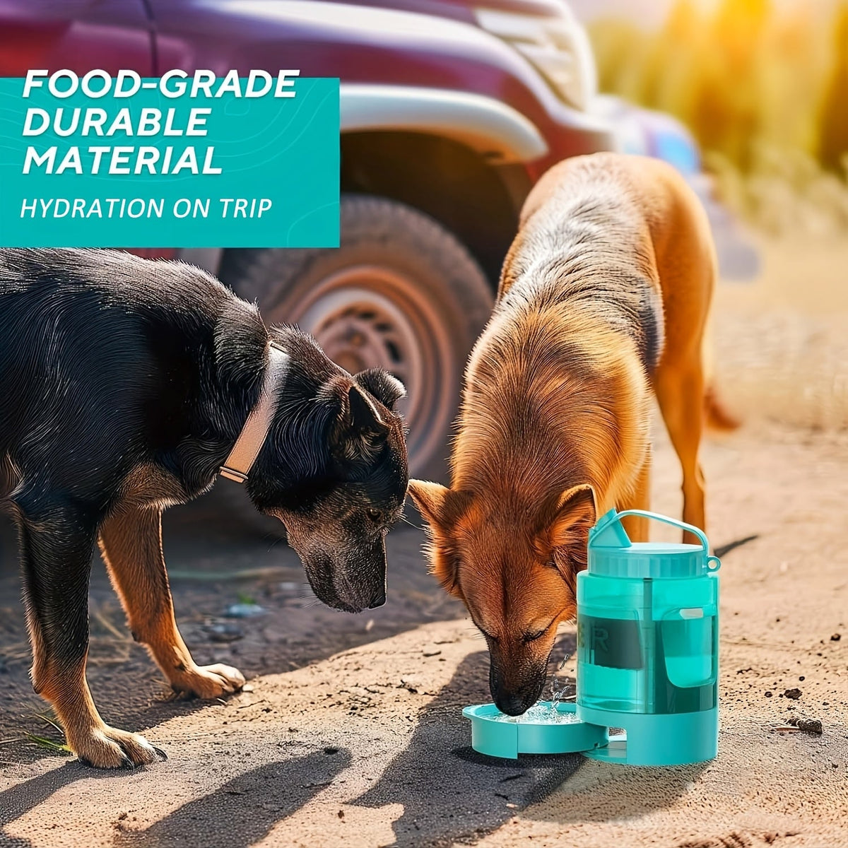Dog Travel Water Bottle 77 oz with Retractable Bowl - 2-in-1 Portable 2.2L Large Capacity Leak-Proof Dispenser for Hiking, Camping, Beach & Car Trips, Wrist Strap & Carabiner Included, Lake Blue