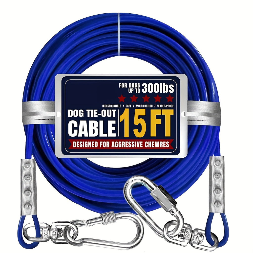 Heavy Duty Dog Tie-Out Cable for Large Dogs Up to 300 LBS Steel Wire Yard Runner Leash with Swivel Hooks - Outdoor Dog Run Cable for Yard in Blue Magenta Black S/M/L