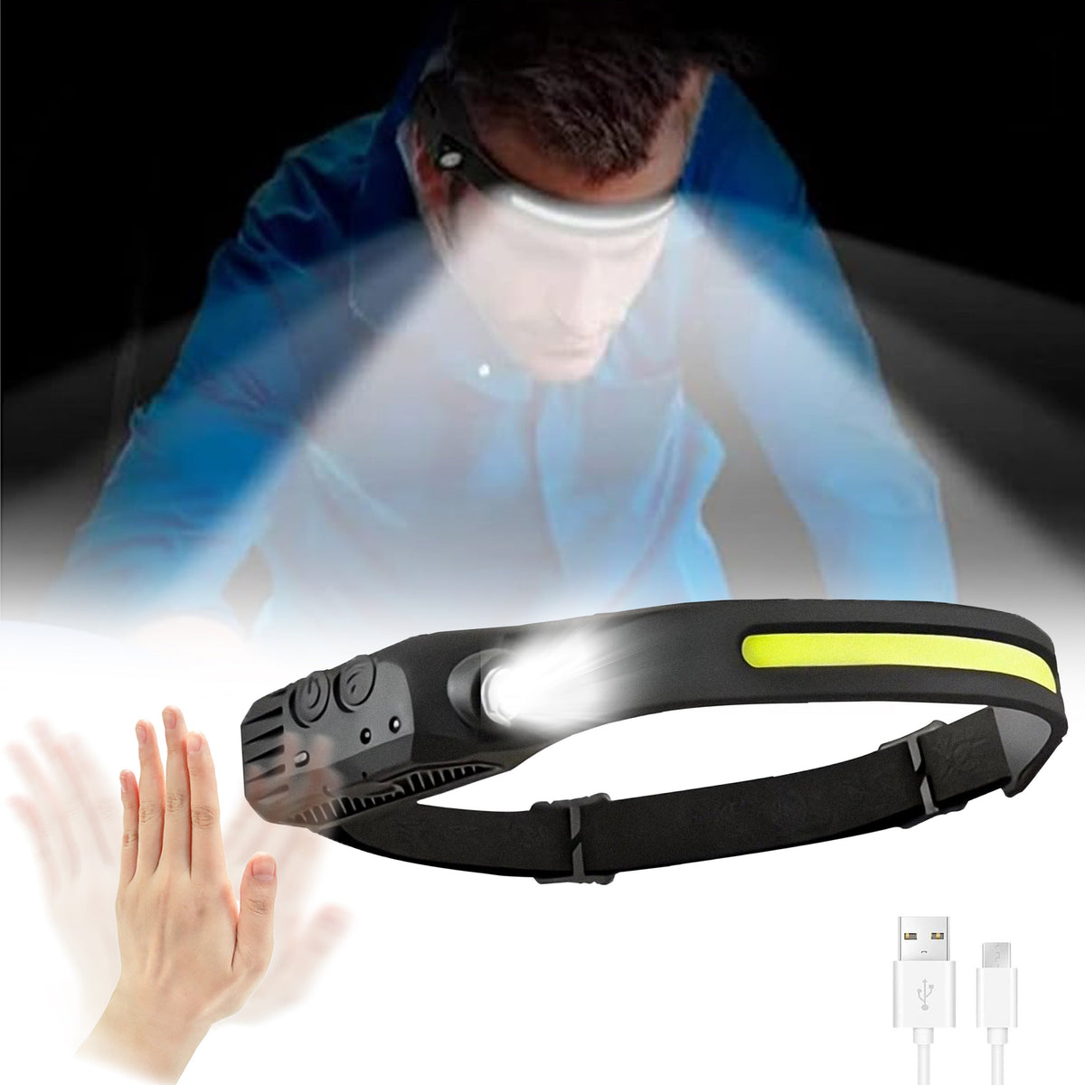 4 Pack USB Rechargeable LED Headlamp Ultra Bright Hands-Free with Adjustable Headband, Built-in 1200mAh Lithium Battery, Multi-Mode Emergency Work Light for Camping Hiking Running Fishing Repairing