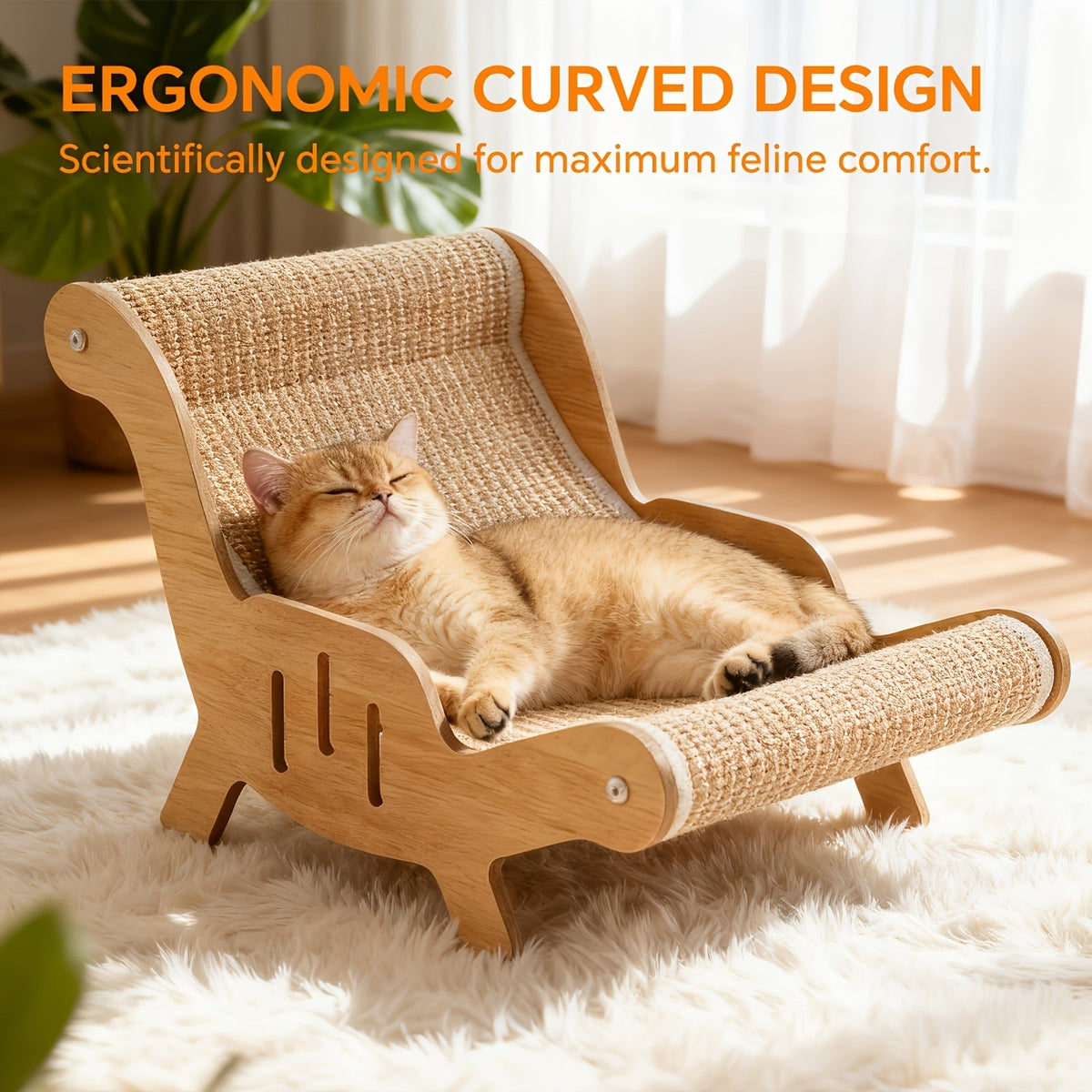 2-in-1 Natural Sisal Cat Scratcher & Lounge Chair – Oversized No-Shed Breathable Cat Sofa Bed, Ultra-Durable Scratch-Resistant Design for Scratching, Napping & Playing, Season-Proof Multi-Functional Cat Furniture
