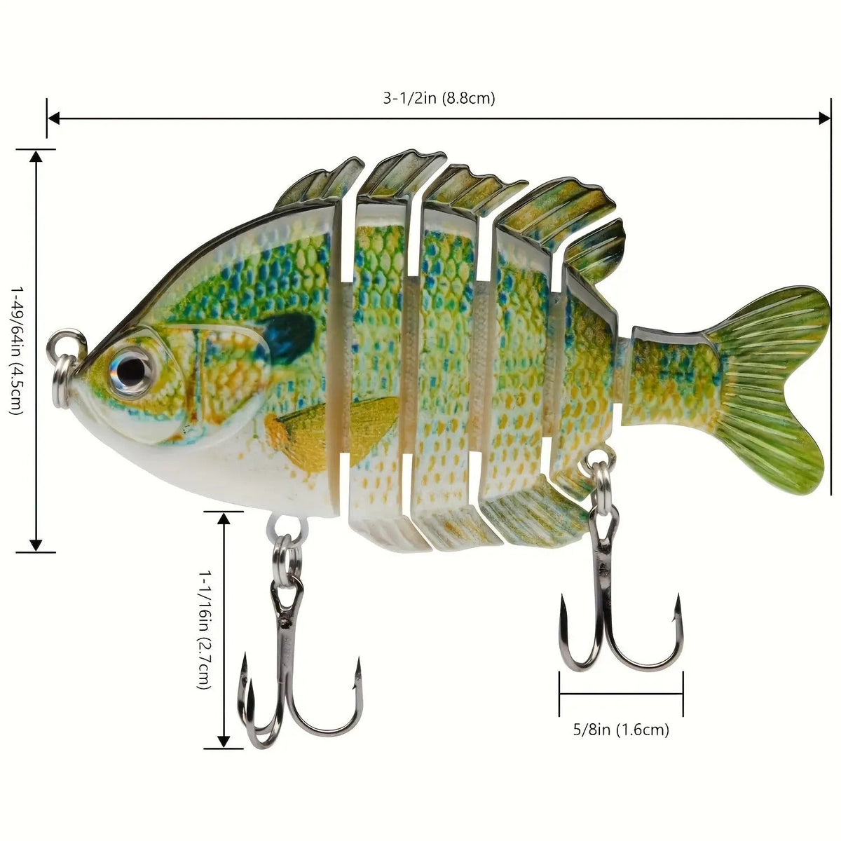 Fishing Lures 4-Pack Multi-Joint Swimbait – Realistic Hard Topwater Perch Bait with Treble Hooks, 3.5 Inch / 0.85oz, Lifelike Bluegill & Panfish Lures for Freshwater & Saltwater Bass Fishing