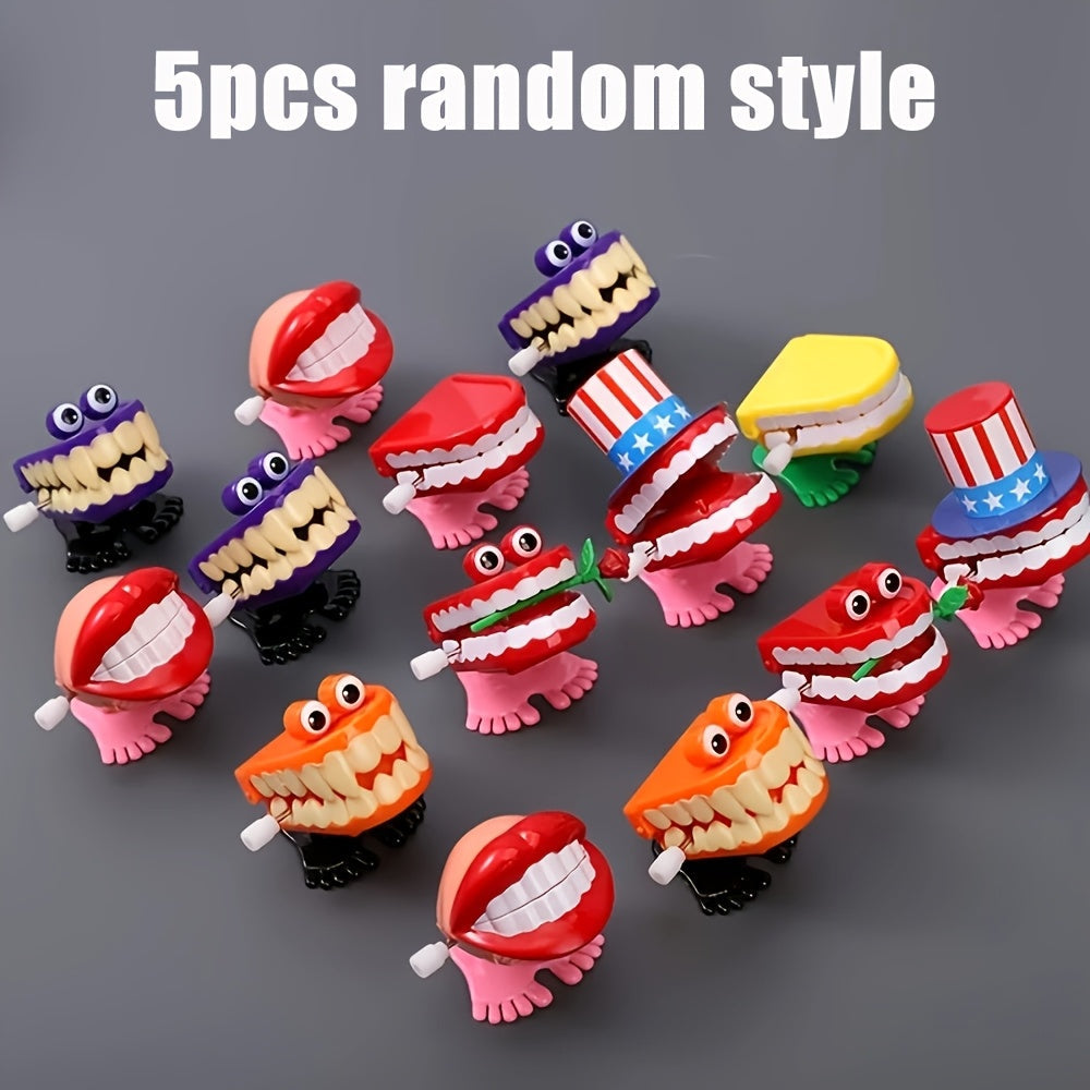 5pcs Wind-Up Walking Teeth Toys with Eyes & Funny Feet Novelty Gag Gift for Halloween Christmas Party Desktop Decoration – Random Style & Color